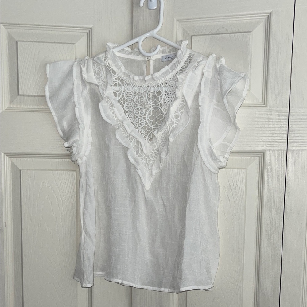 Lida Kate women's White Ruffled Lace Blouse.  #0177